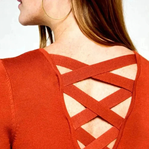 LOVE ELLIE Stitch Fix V Neck Light Sweater Crisscross Autumn Rust Womens Size XS - Picture 2 of 10